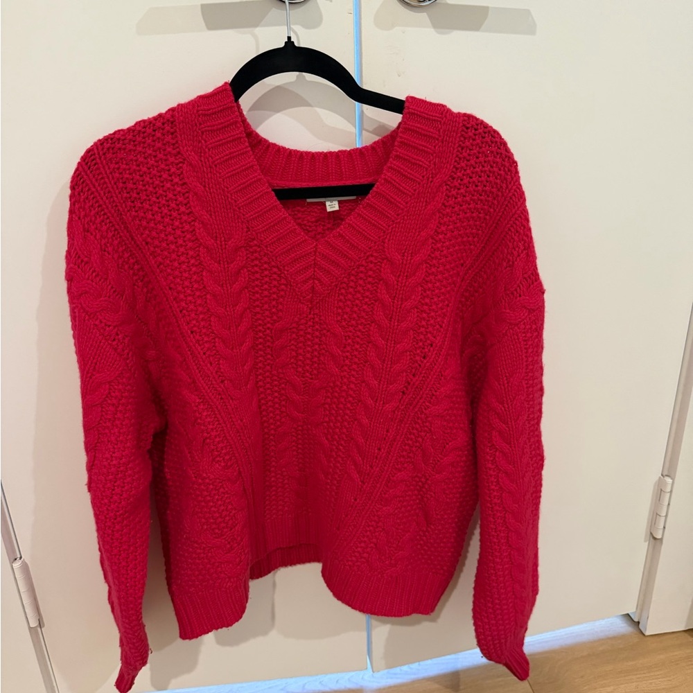 Joie Bright Pink Cable Knit V-Neck Sweater